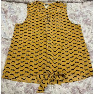 Faith and Joy Mustard Yellow Dachshund Dog Print Tie Front Sleeveless Top XL